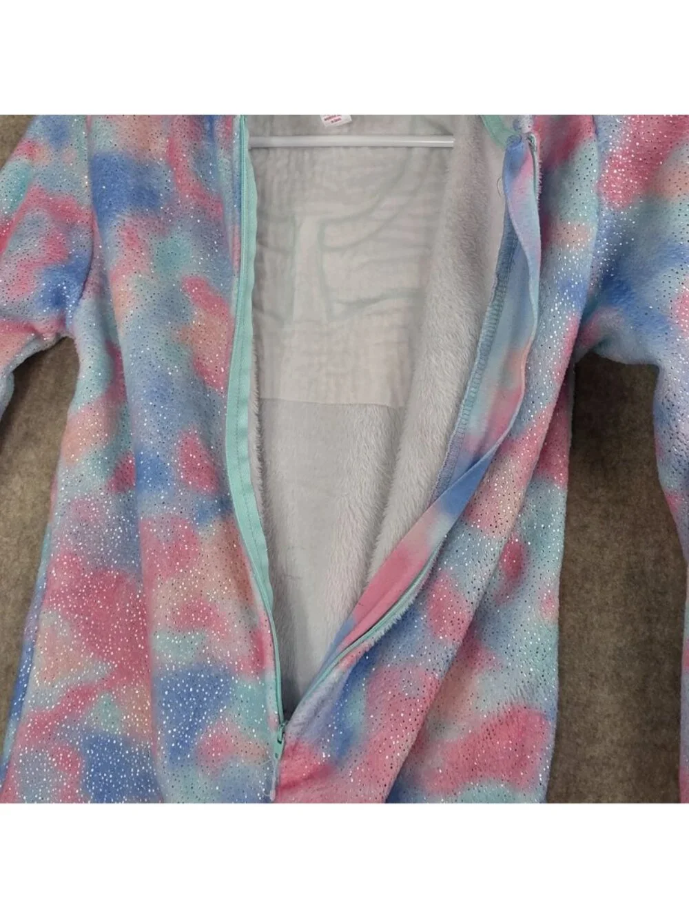 Justice Girl Hooded One-Piece Pajamas Pink/Blue/Multicolor Size 8 100% Polyester